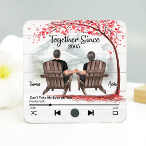 Romantic Mountain Landscape with Blossom Tree Sitting Couple - Personalized Music Magnet - Valentine's Day Gift For Couple