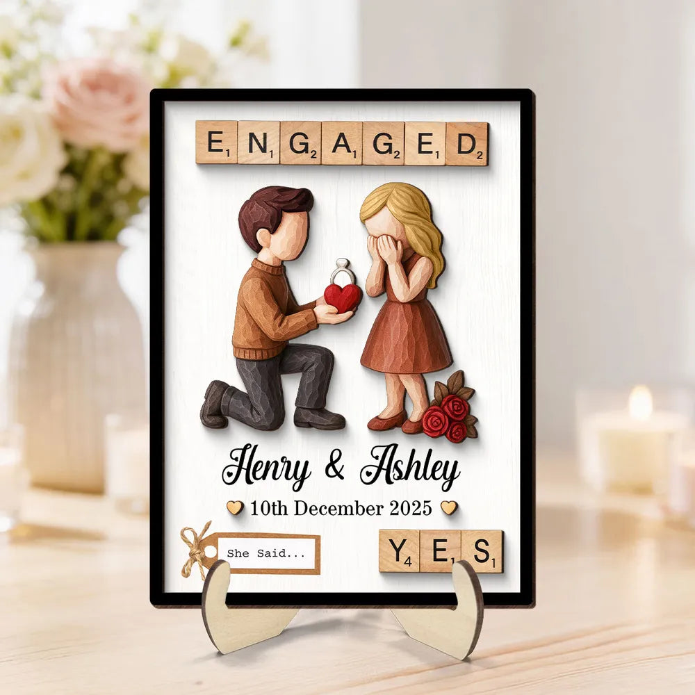 Couple Engagement Proposal - Personalized Wooden Plaque - Heartfelt Gift for Her, for Him