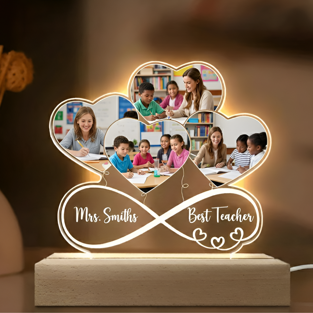 Teacher Appreciation Night Light, Personalized 3D LED Light Wooden Base, Gift For Teacher