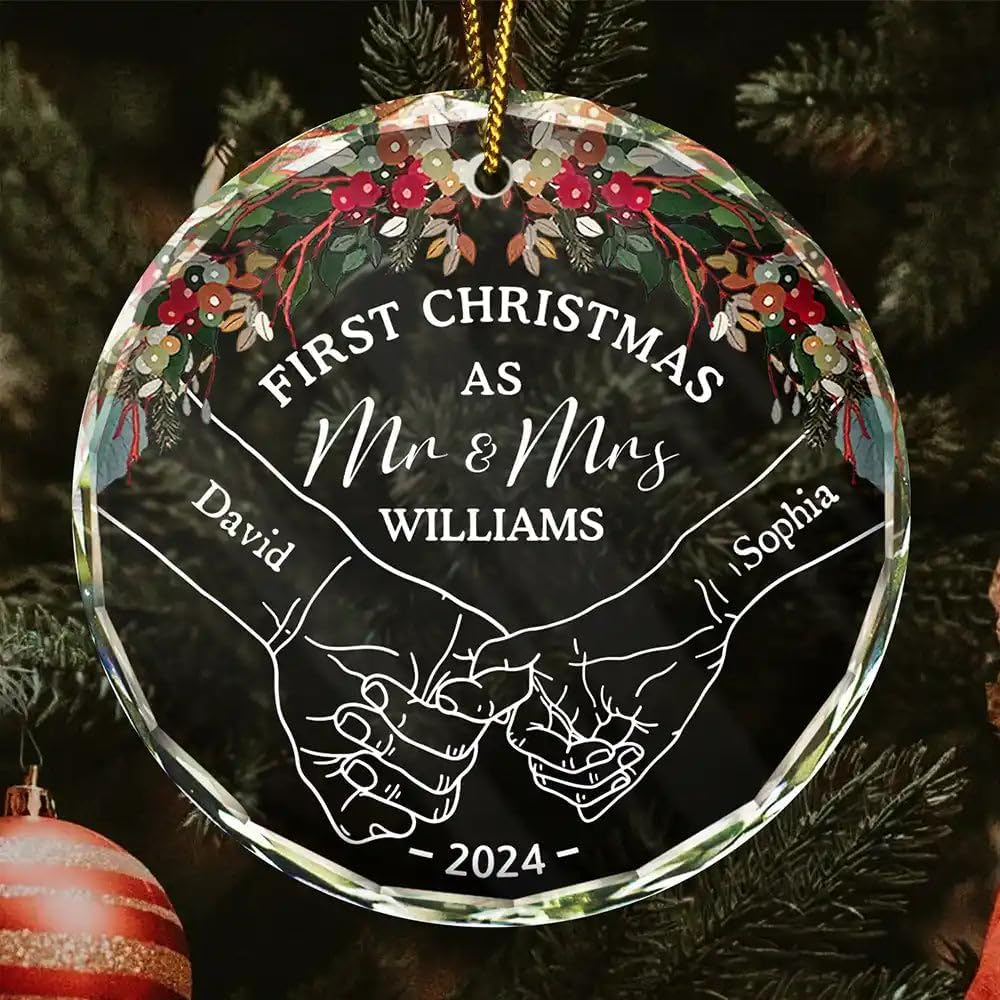 Holding Hands First Christmas - Personalized Crystal Ornament - Gift For Couple