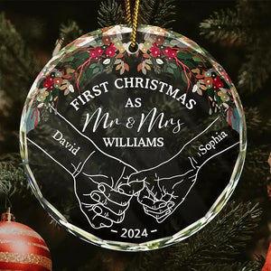 Holding Hands First Christmas - Personalized Crystal Ornament - Gift For Couple