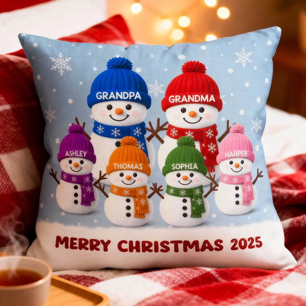3D Effect Velvet Texture Christmas Snowman - Personalized Pillow - Christmas Gift For Family