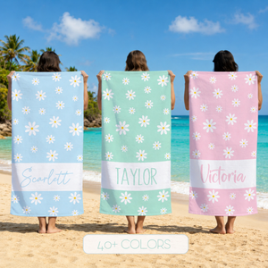 Custom Fashionable Daisy Floral Beach Towel, Pool Towel for Family, Signature Beach Towel For Kids, Tropical Vacation Gift, Beach Lover's Gifts