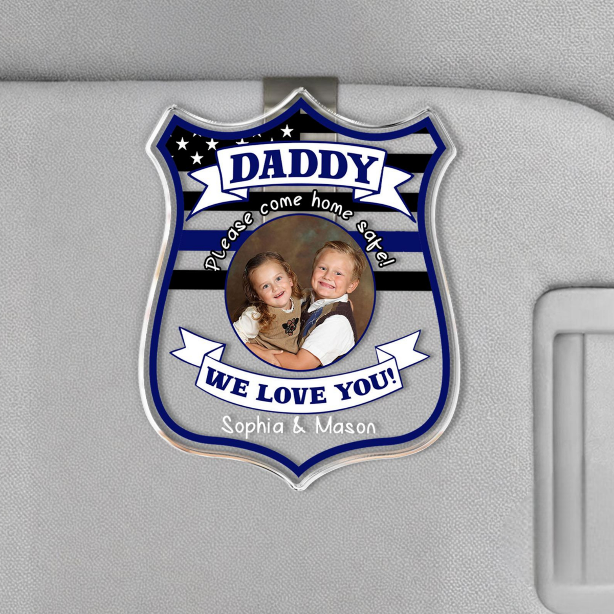 Custom Police Officer Picture Car Visor Clip, Custom Photo Kids Visor Clip, Police Badge Visor Clip, Father's Day Gift, Drive Safe Daddy