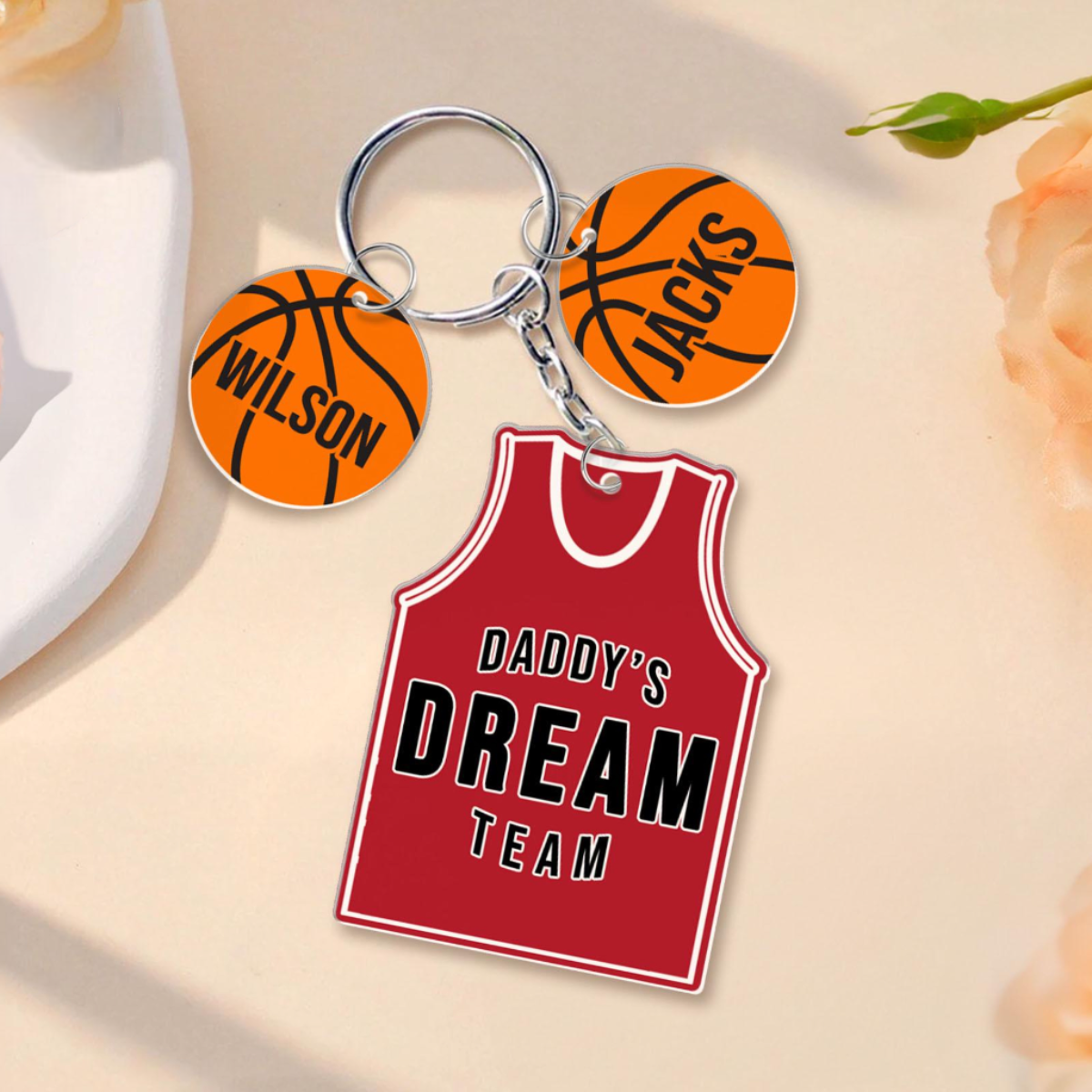 Daddy's Dream Team Keychain Gift, Basketball Dad Keyring, Personalized Father's Day Gift, Sport Dad Gift From Son Daugter, Gift For Husband