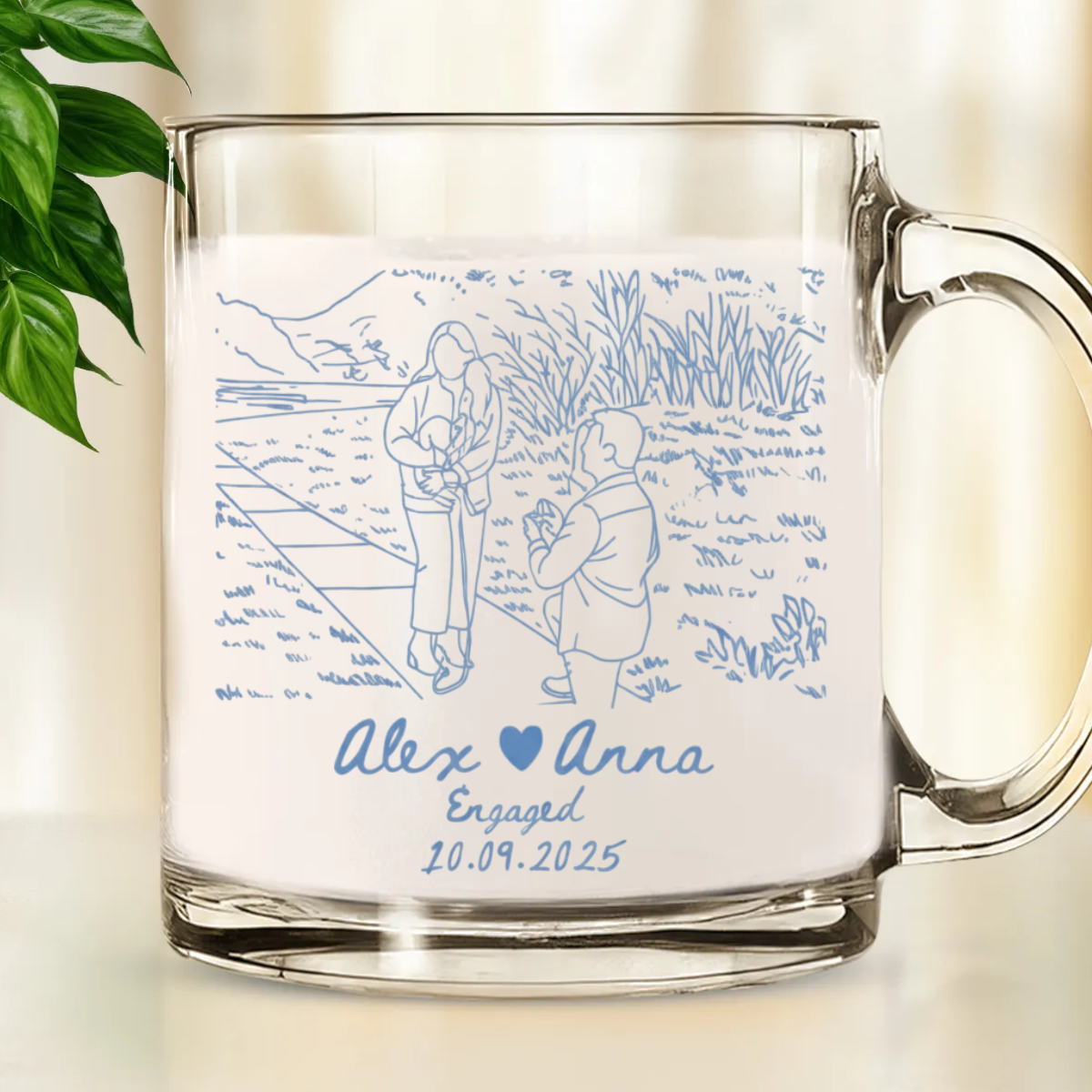 Custom Couple Portrait Glass Mug, Valentine Gift, Anniversary Gift for Couple, Couple Drinkware Gift, Engagedment, Wedding Gift
