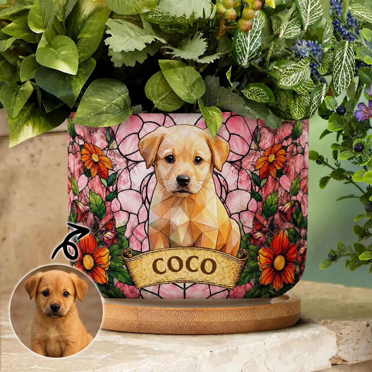 Custom Pet Portrait Stained Glass Style Pet Loss Gift For Pet Owners - Personalized Plant Pot