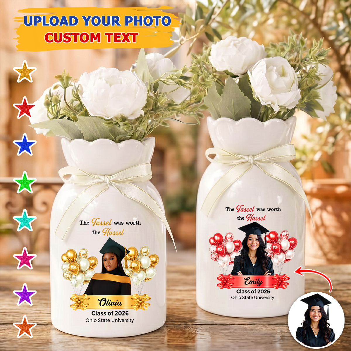 Congrats Graduation Personalized Ribbon Tie Flower Vase
