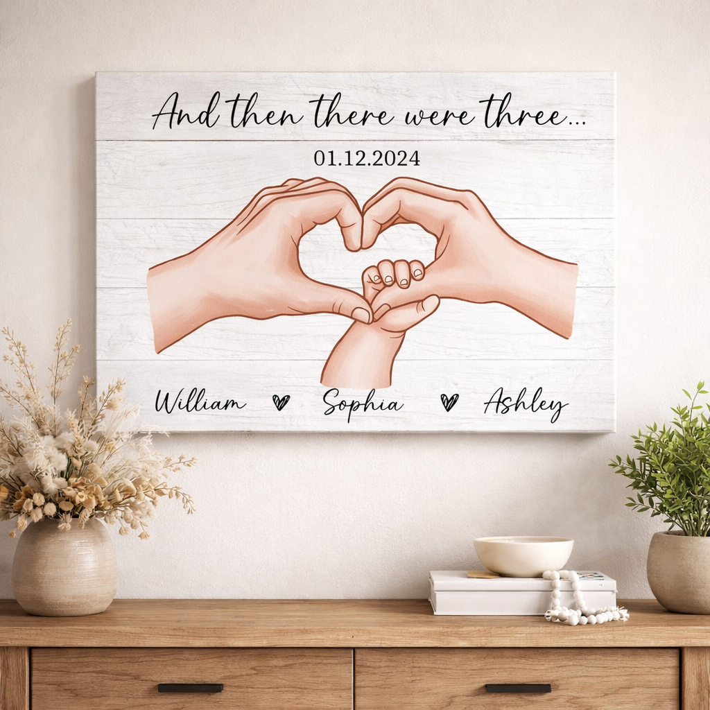 Family Of Three Personalized Poster Canvas, Heartfelt Gift For New Mom, New Dad, New Parents