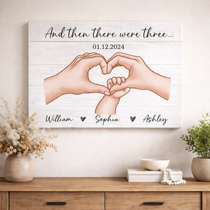 Family Of Three Personalized Poster Canvas, Heartfelt Gift For New Mom, New Dad, New Parents