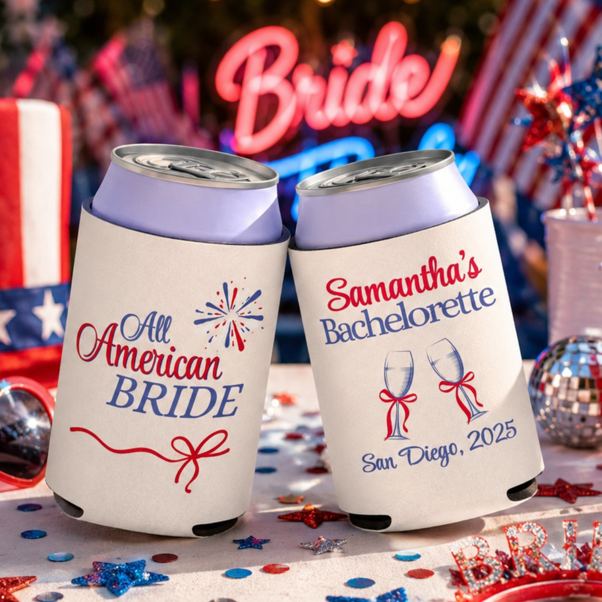4th of July Bachelorette Party Favor Fourth of July Can cooler Independence Day Bridal Shower All American Bride Party Decor Patriotic Bach