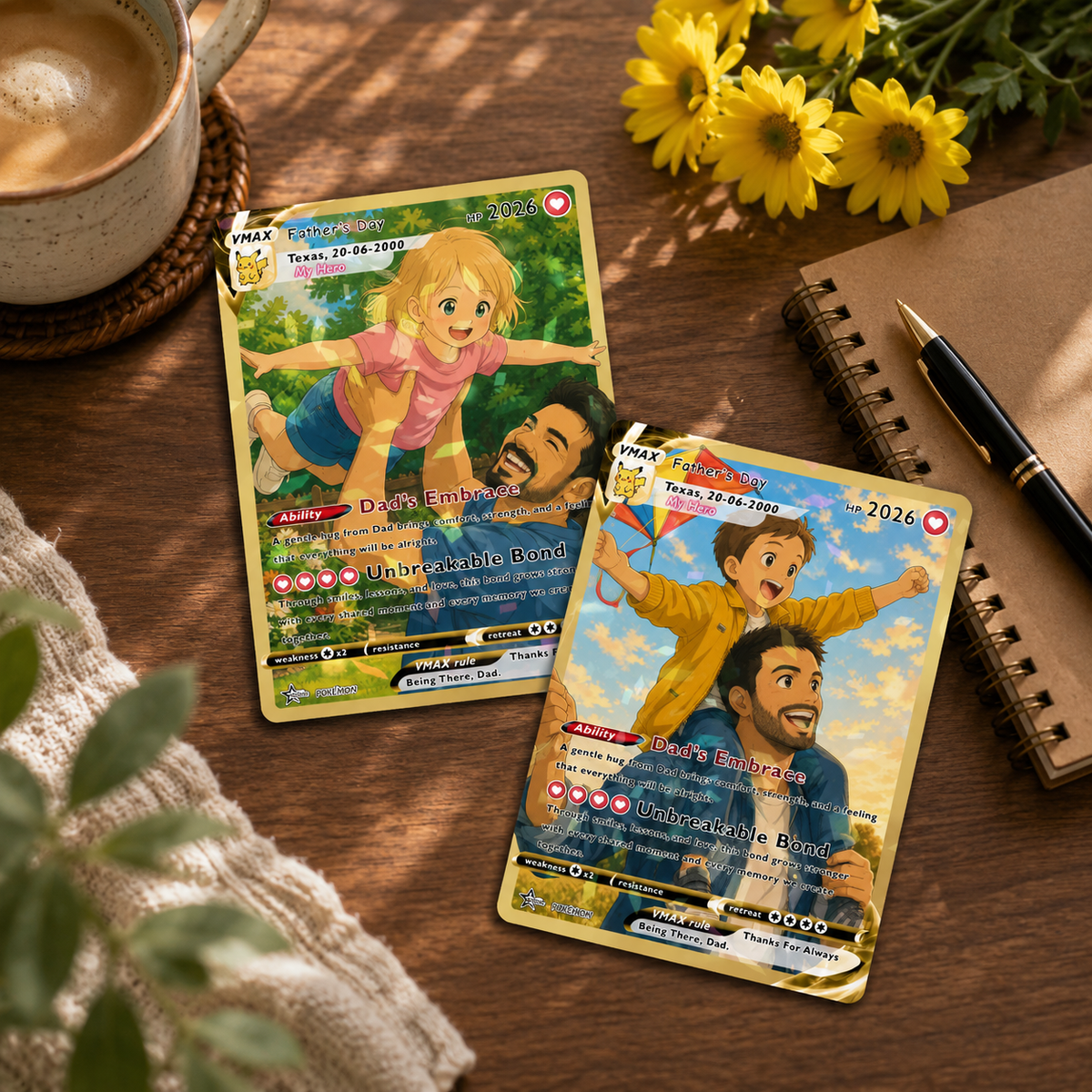Custom Father & Kids PKM Card, Personalized Pokedad Card, Anime Photo Card, Gift From Kids, Family Keepsake Card, Anime Fan Papa Gift