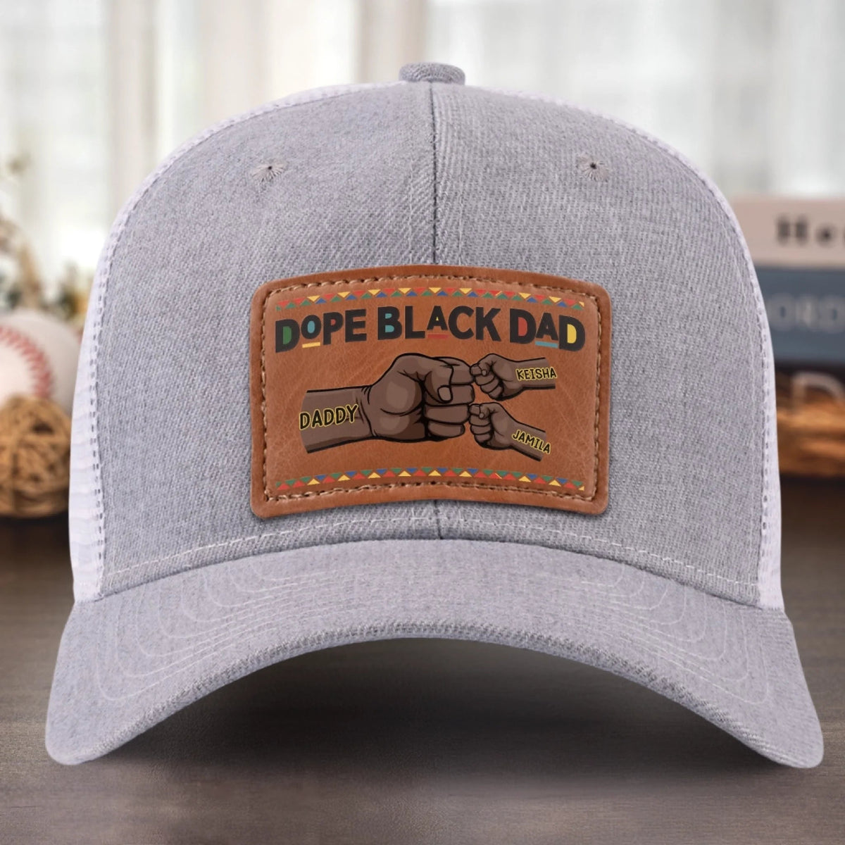 Dope Black Dad - Personalized Leather Label Net Hat - Gift For Dad Papa, Father's Day Gift