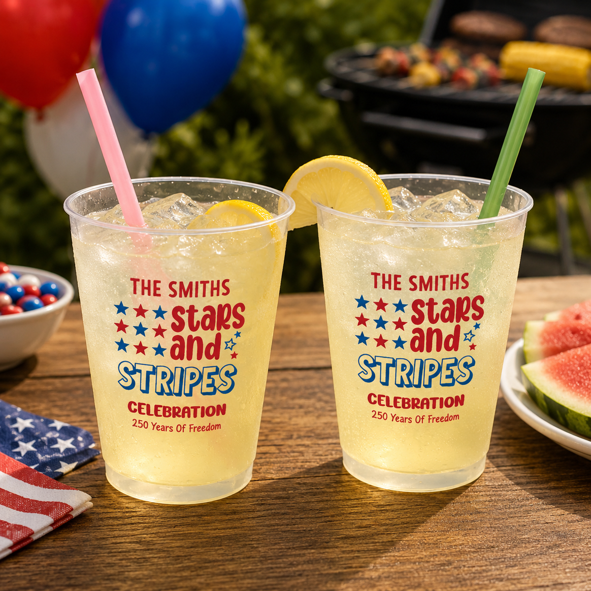 Stars & Stripes Celebration 250 Years Of Freedom - Personalized Frosted Cups - Patriotic Gift, 250th Anniversary, 4th of July Celebration