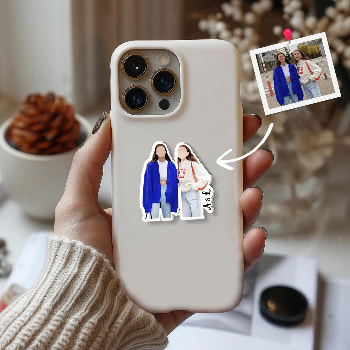 Personalized Besties Photo Phone Grip, Custom Portrait Photo Phone Grip Phone Stand Gift For Besties, Soul Sister Galentine Day Best Friends