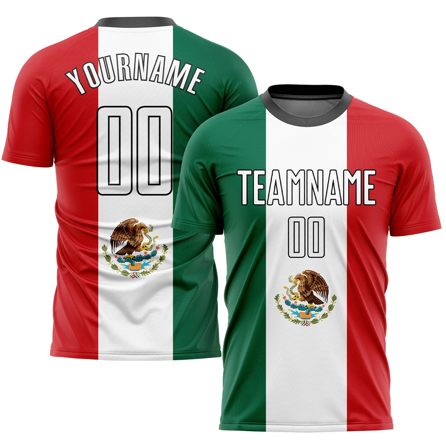 Custom Kelly Green White Red-Black Sublimation Mexican Flag Soccer Uniform  Jersey