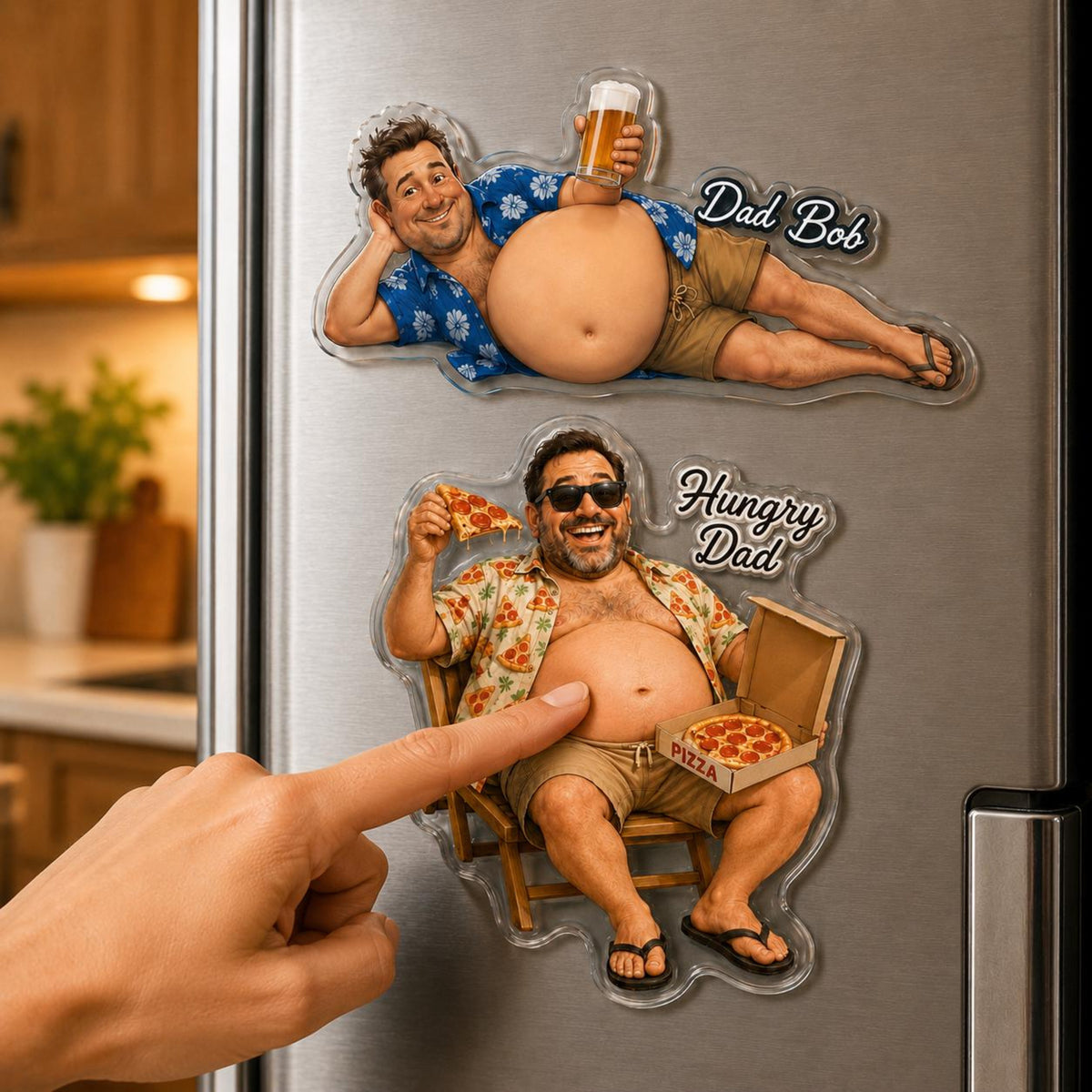Personalized Funny Daddy Face Squishy Belly Fridge Magnet, Custom Dad Photo Squeeze Magnet, Father's Day Gift For Husband, Kitchen Decor