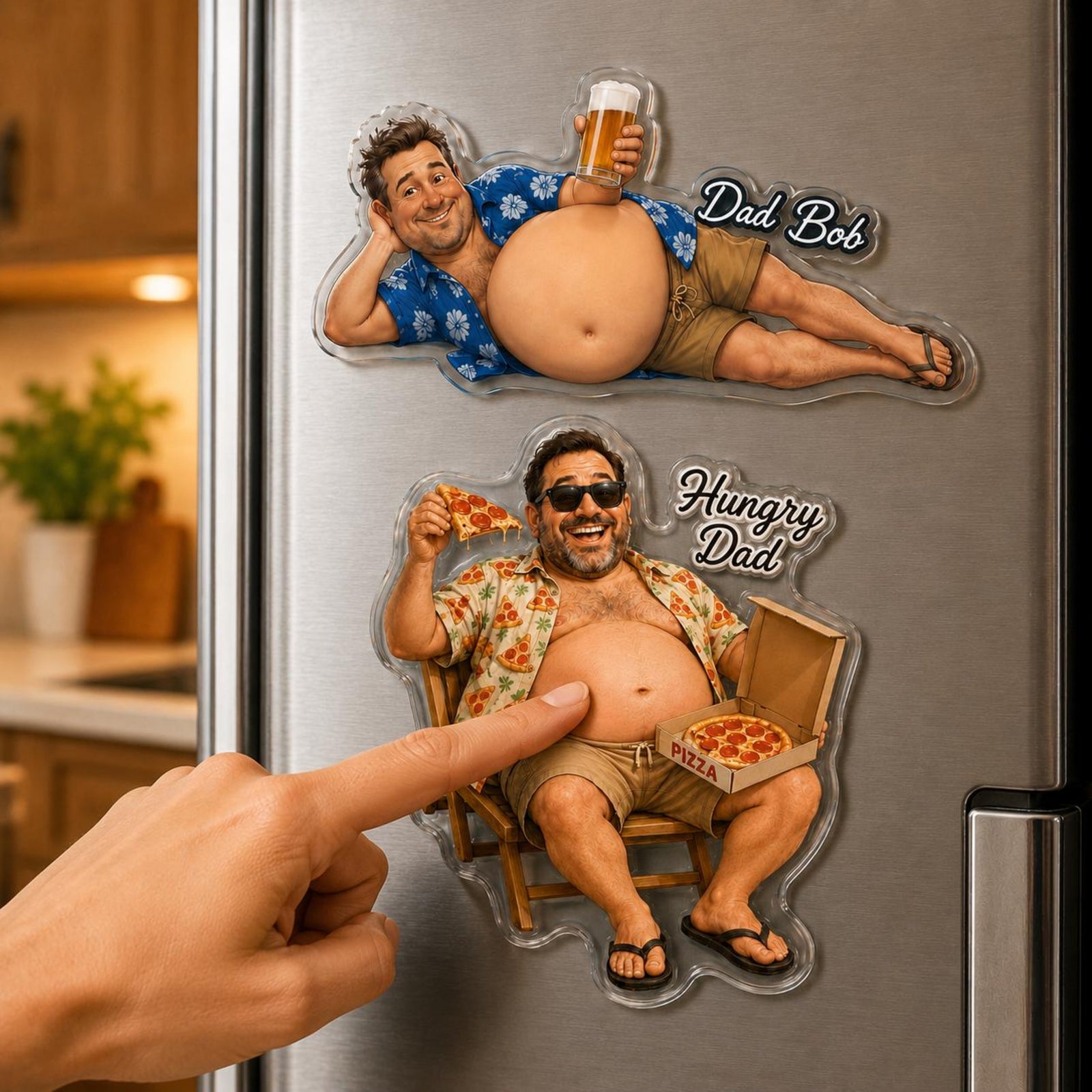 Personalized Funny Daddy Face Squishy Belly Fridge Magnet, Custom Dad Photo Squeeze Magnet, Father's Day Gift For Husband, Kitchen Decor