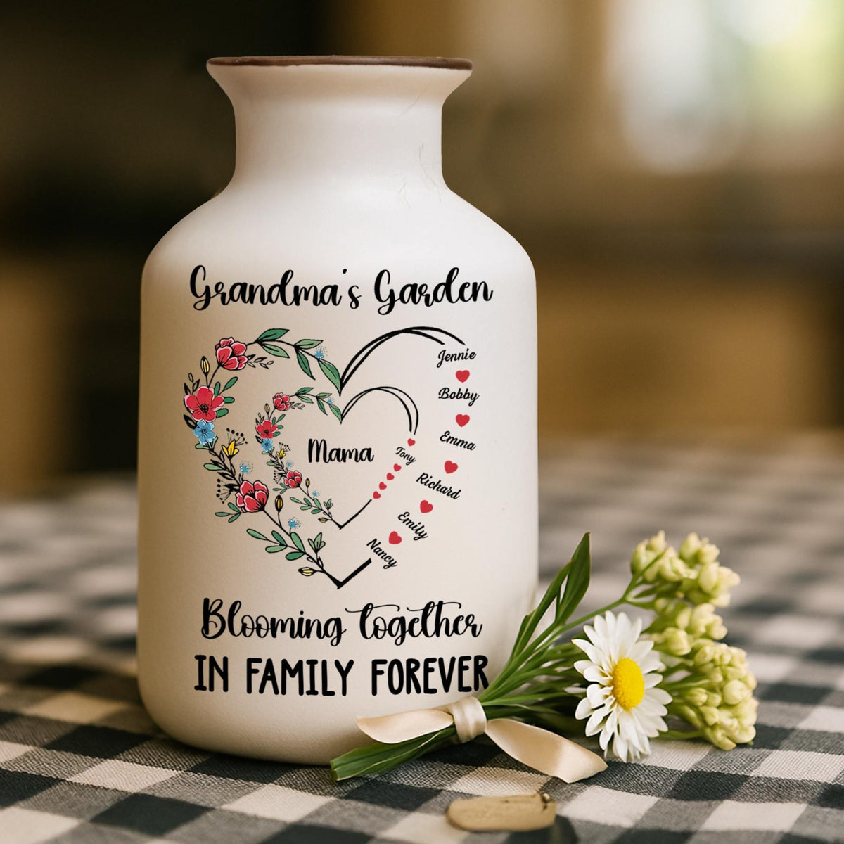 Personalized Grandma's Garden Vase, Custom Family Name Vase, Blooming Together Keepsake, Unique Mother s Day Gift for Grandma