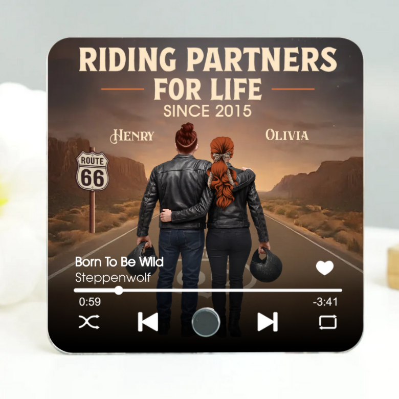 Route 66 Riding Partners For Life - Personalized Music Fridge Magnet - Valentine's Gift, Anniversary Gift For Biker Couple