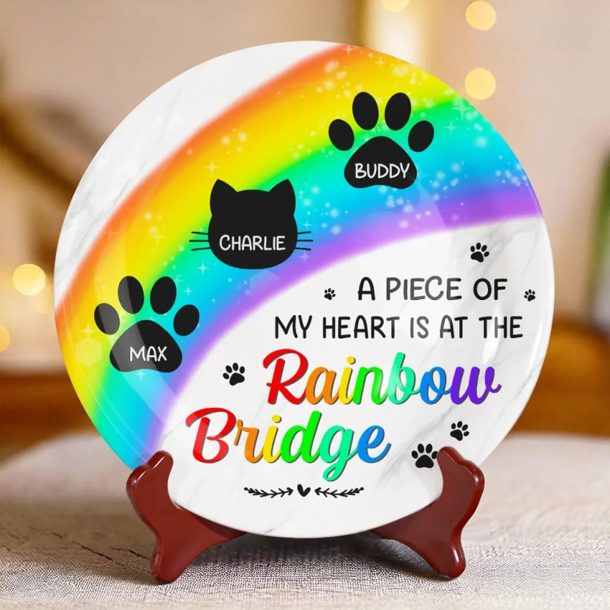 Piece Of My Heart At The Rainbow Bridge - Personalized Ceramic Plate - Sympathy Gift For Pet Owners, Pet Lovers