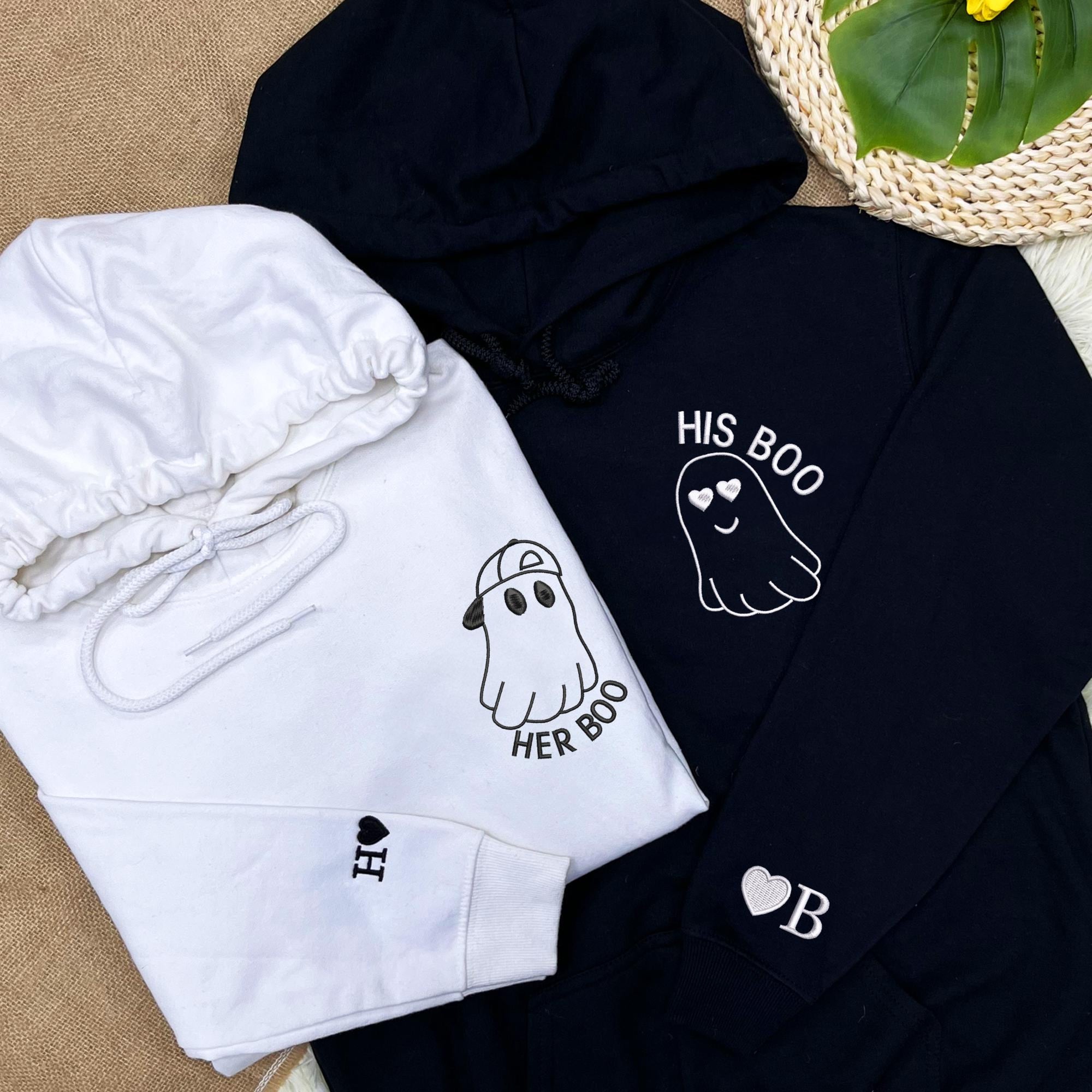 His Boo Her Boo Embroidered Couple Sweatshirts, Matching Couple Embroidered Apparel, Gift For Couple