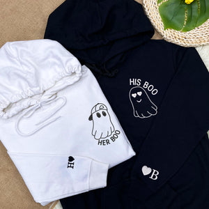 His Boo Her Boo Embroidered Couple Sweatshirts, Matching Couple Embroidered Apparel, Gift For Couple