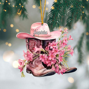 Personalized Boots And Hat Flower Cowboy Christmas Acrylic Ornament