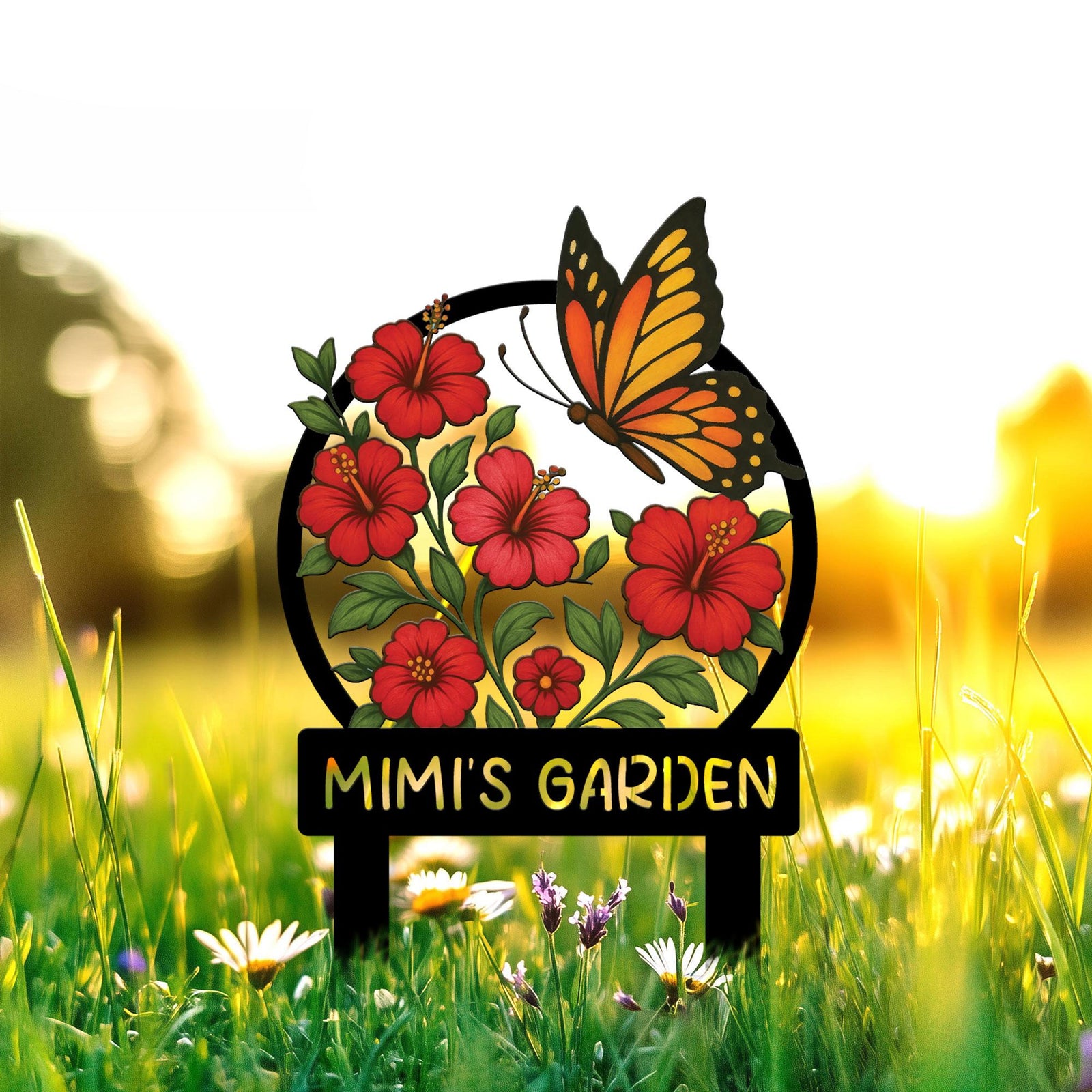 Personalized Butterfly Garden Sign with Stakes, Mother's Day Gift, Floral Yard Art, Nana's Blessings, Mom Gift, Mimi Gift, Outdoor Decor
