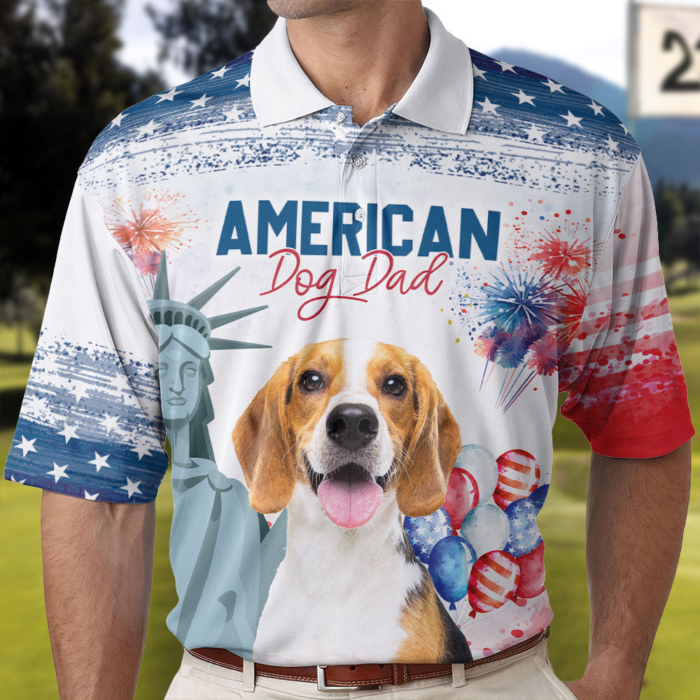 American Dog Cat Dad - Personalized Polo Shirt - 4th Of July Gift For Pet Lovers