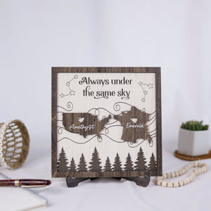 Always Under the Same Sky Customized Wooden Sign, State to State, Country to Country, Long-Distanced Gifts, Couple Gifts, Moving Away Gifts