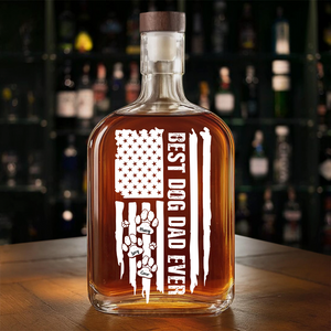 Best American Dog Dad Ever - Personalized Whiskey Bottle - Gift For Dog Lover, Dog Dad