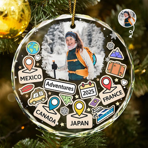 Custom Photo Travel Goal, Destination Of The Year - Personalized Crystal Ornament - Christmas Gift For Traveling Lovers