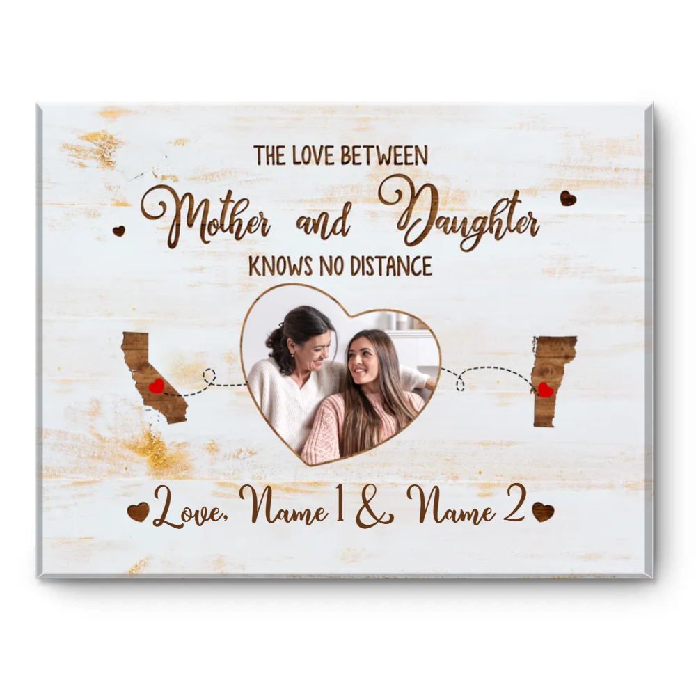Love Between Mother & Daughter Knows no Distance Wooden Pattern - Personalized Cancas - Gift For Mother, Daughter, Long Distance Gift