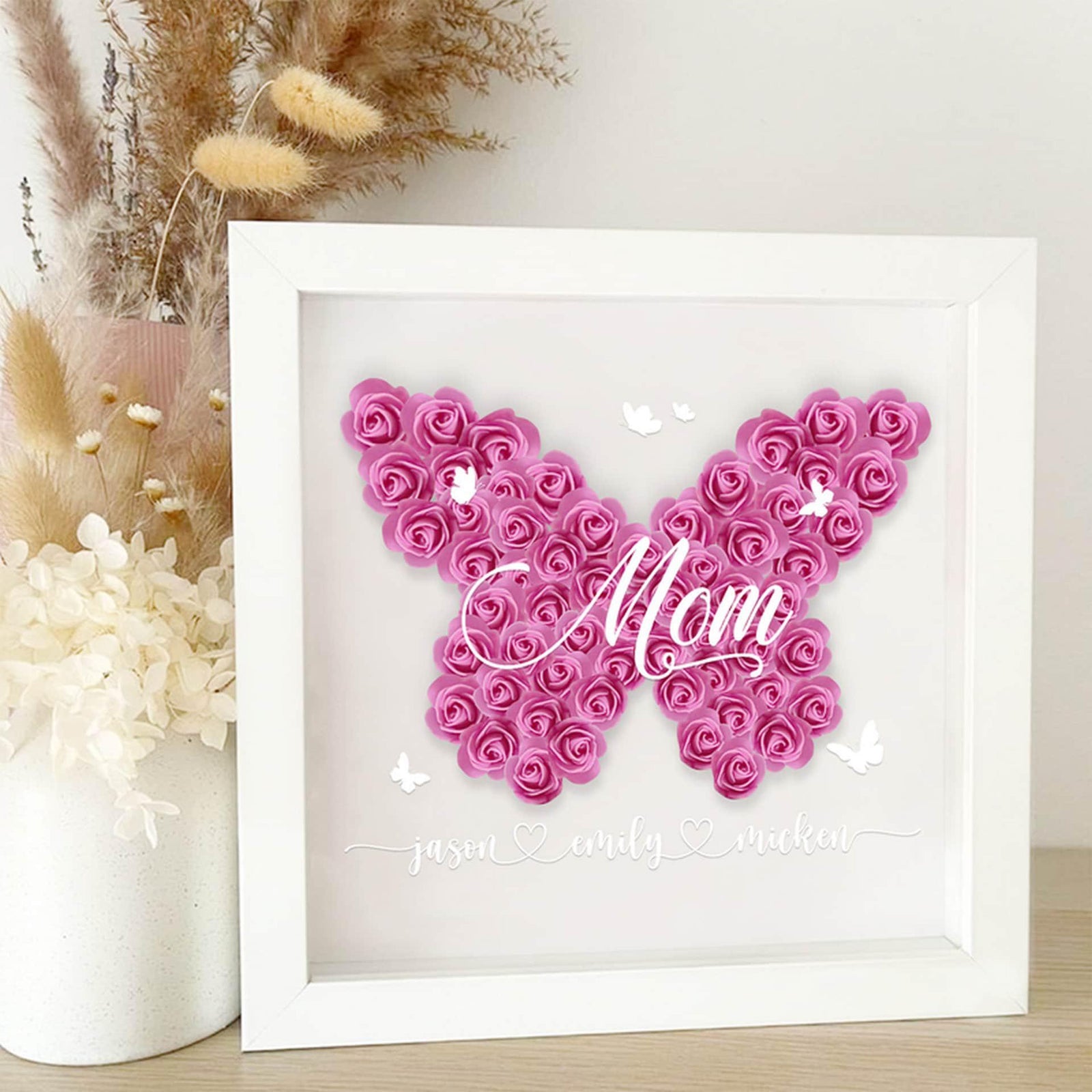 Butterfly Flower Mom & Kids - Custom Flower Frame Box - Gift For Mom, Mother's Day Gift