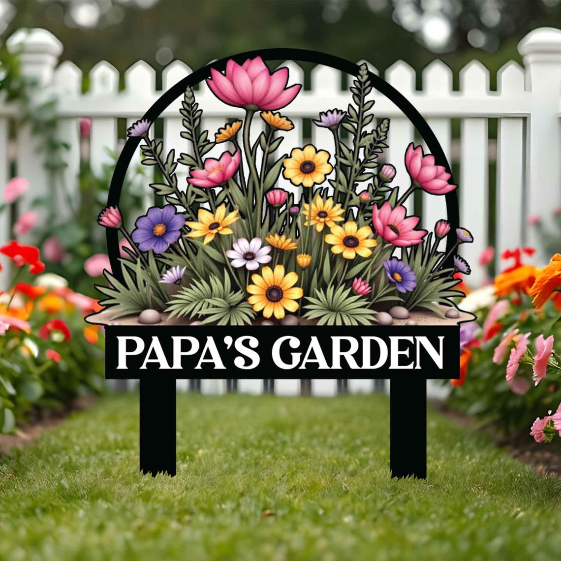 Personalized Garden Metal Sign With Stakes, Custom Garden Name Sign, Garden Flower Sign, Metal Yard Art, Housewarming Gift