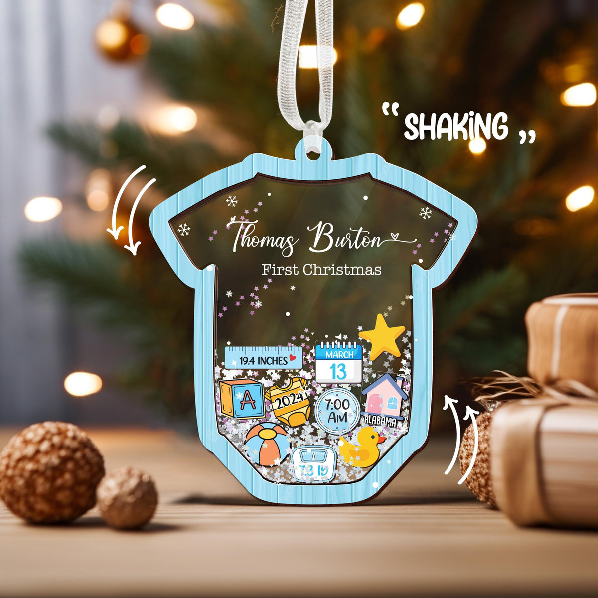 Baby 4D Shaker Ornament Personalized, Baby's First Christmas Ornament, Newborn Gift for Boy Girl, Baby Keepsake, Baby Announcement 1st Christmas