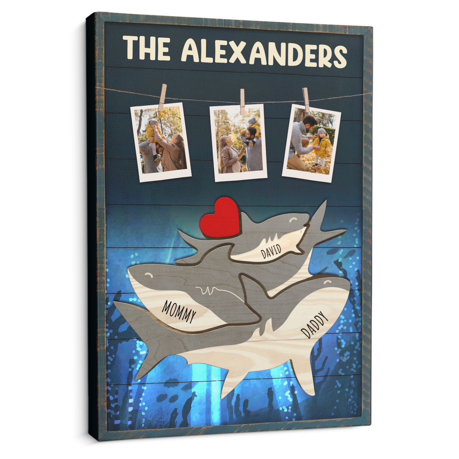 Shark Family Puzzle Style, Custom Family Name - Personalized Canvas - Gift For Dad, Father's Day, Birthday Gift