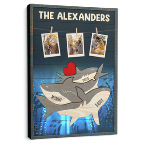Shark Family Puzzle Style, Custom Family Name - Personalized Canvas - Gift For Dad, Father's Day, Birthday Gift