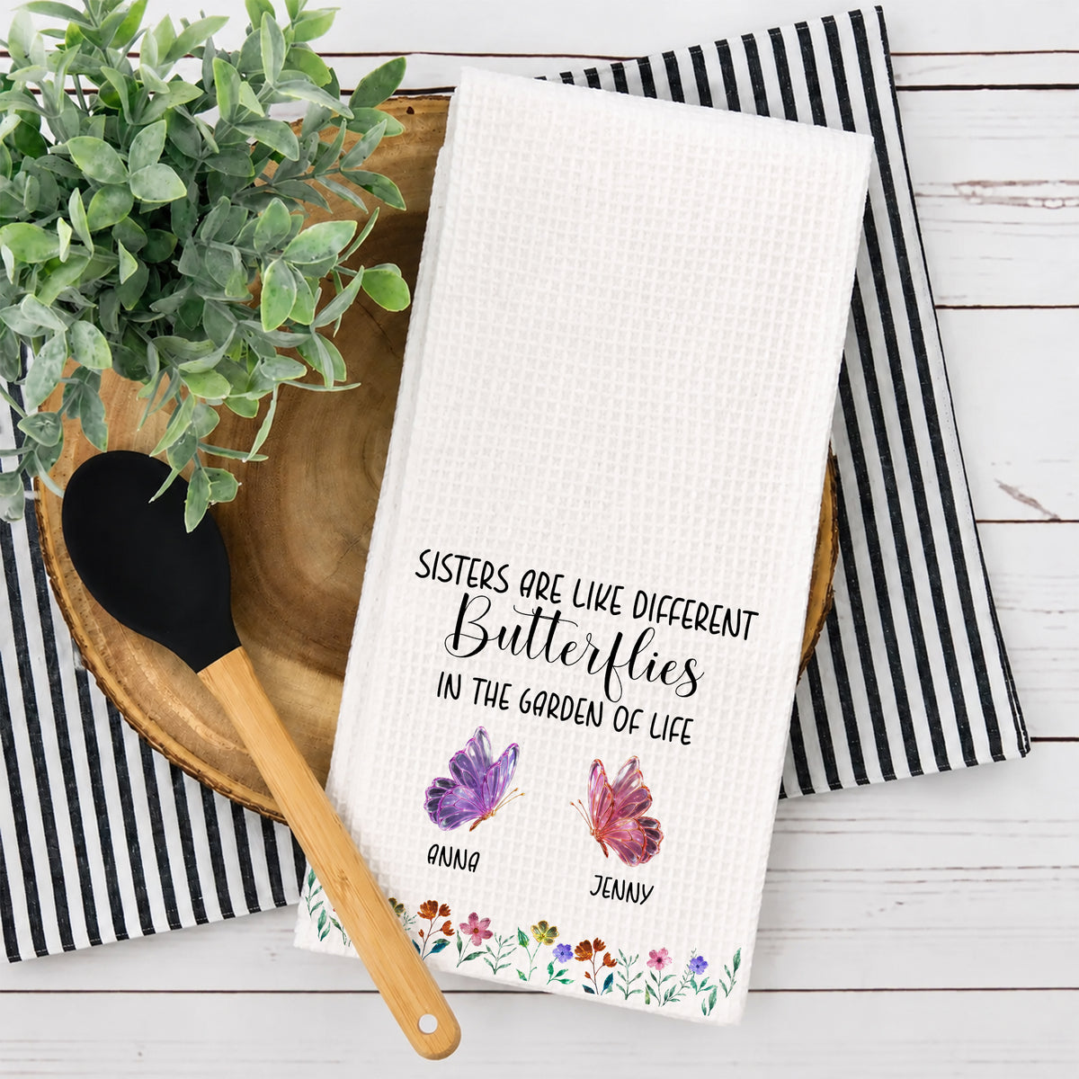 Bestie and Sister Love, Personalized Kitchen Towel, Gift For Sisters, Bestie