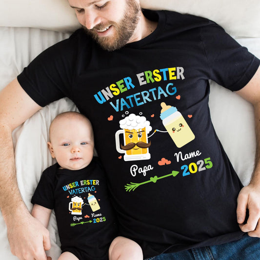 Custom First Father's Day Baby Bodysuit Perfect Gift for New Dad - Unique personalized baby bodysuit and dad shirt