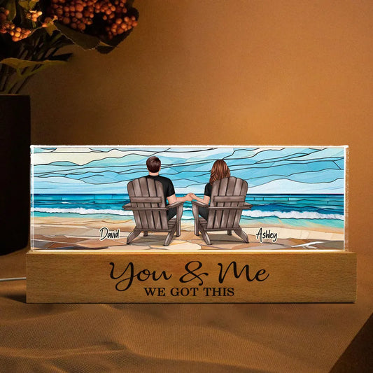 Couple Beach Landscape - Personalized 3D LED Light Wooden Base - Gift For Couple, Anniversary Gift