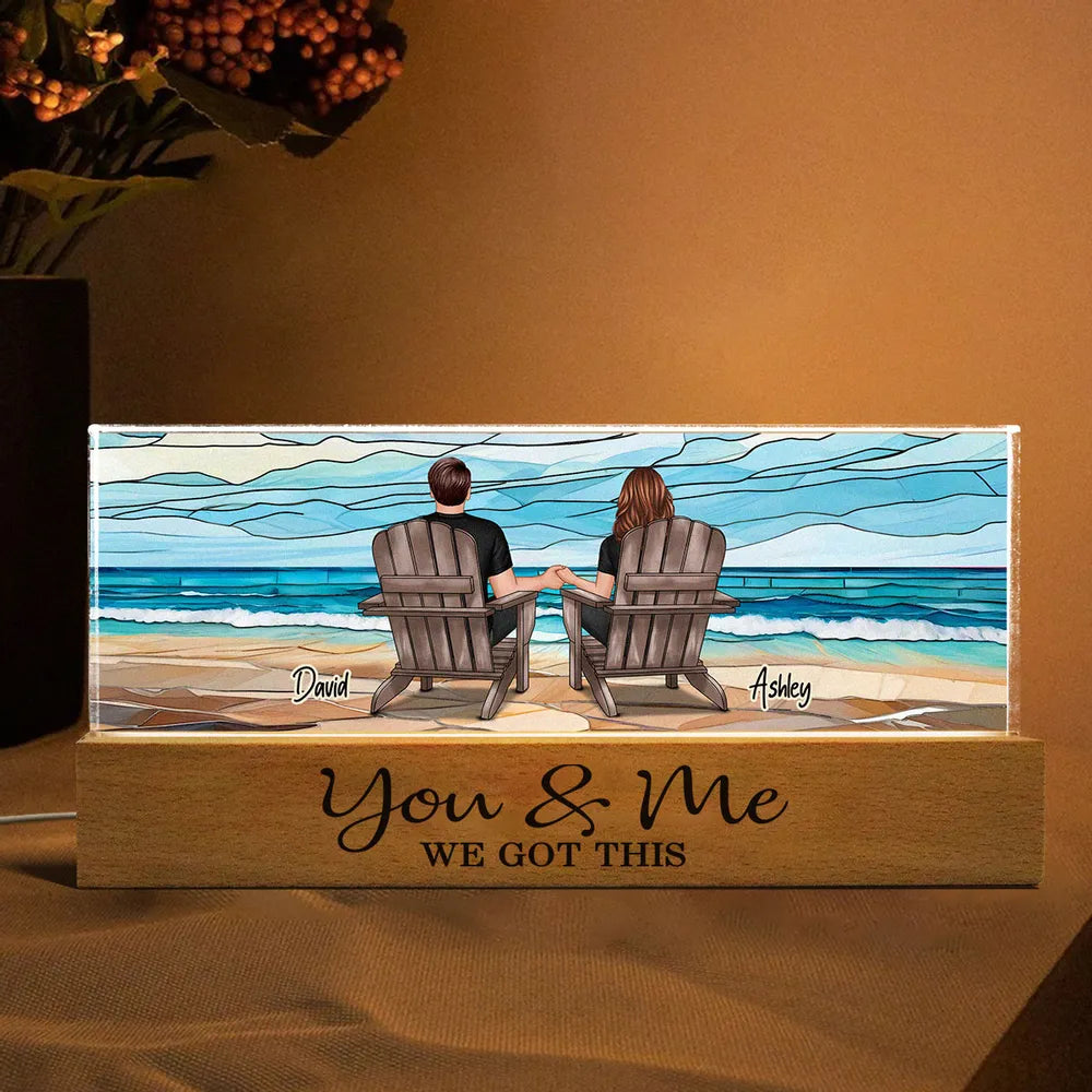 Couple Beach Landscape - Personalized 3D LED Light Wooden Base - Gift For Couple, Anniversary Gift