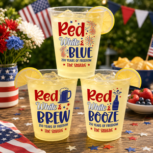 Red White & Blue US Independence Day - Personalized Plastic Frosted Cup - Patriotic Gift, 4th Of July Gift, 250th Anniversary