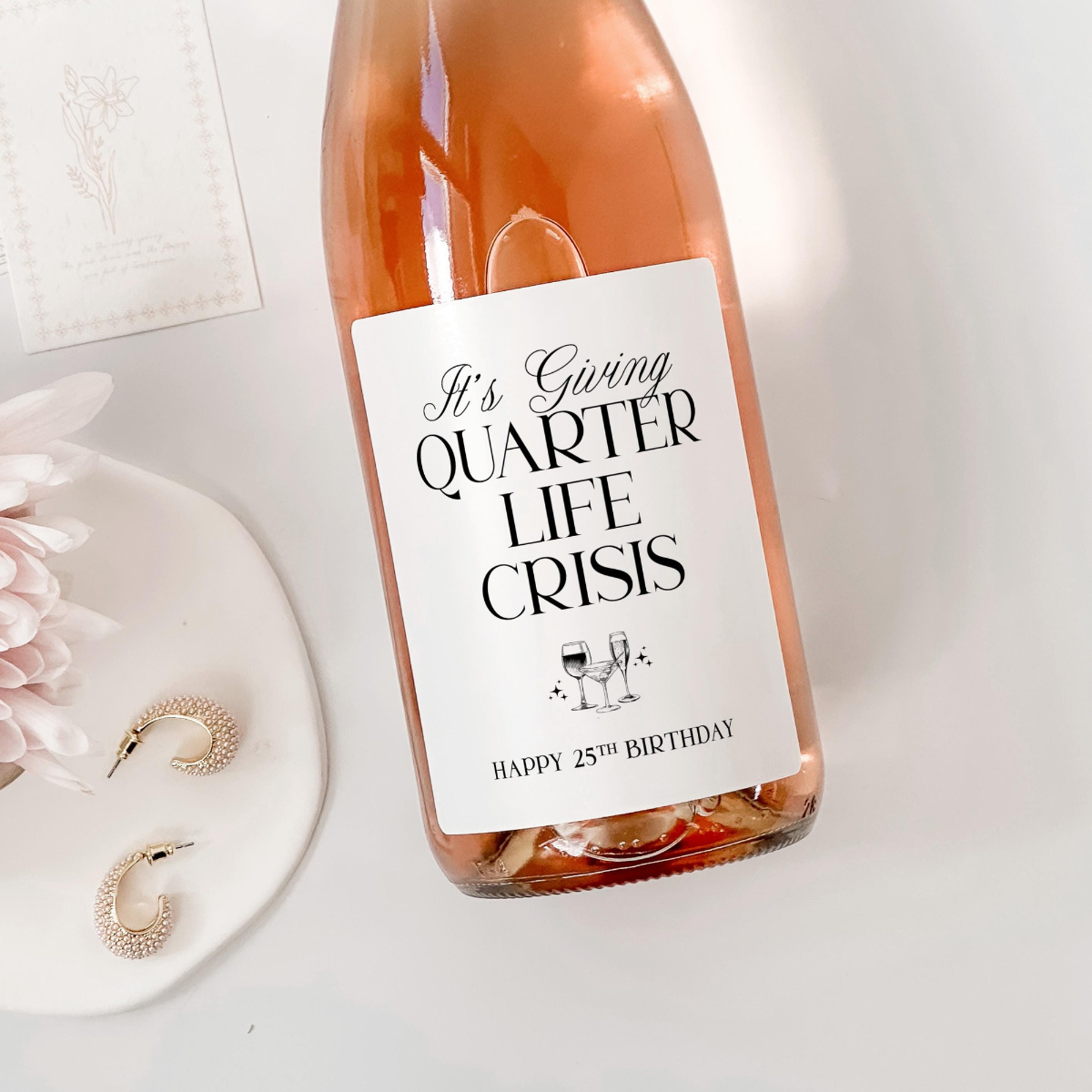 Quarter Life Crisis Birthday Gift, Birthday Party Favor, Wine Bottle Label, Martini Wine Birthday Sticker, Birthday Wine Gift