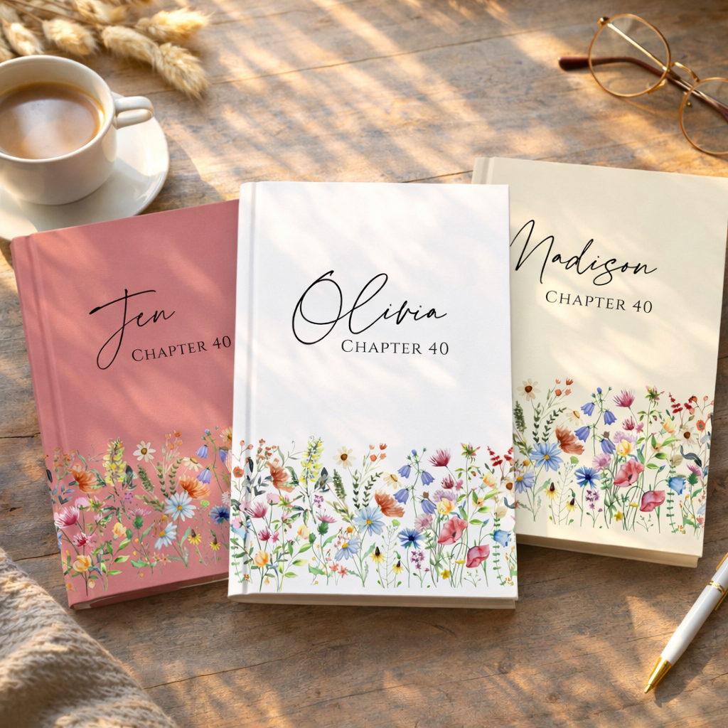40th Birthday Gift for Her-Personalized Chapter 40 Journal with Wildflowers, Custom Name Notebook for 40 Years Old Birthday, Birthday Book