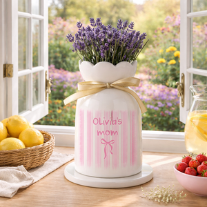 Personalized Floral Ceramic Vase with Custom Name, Elegant Gift for Mom & Home Decor, Mother's Day Gift