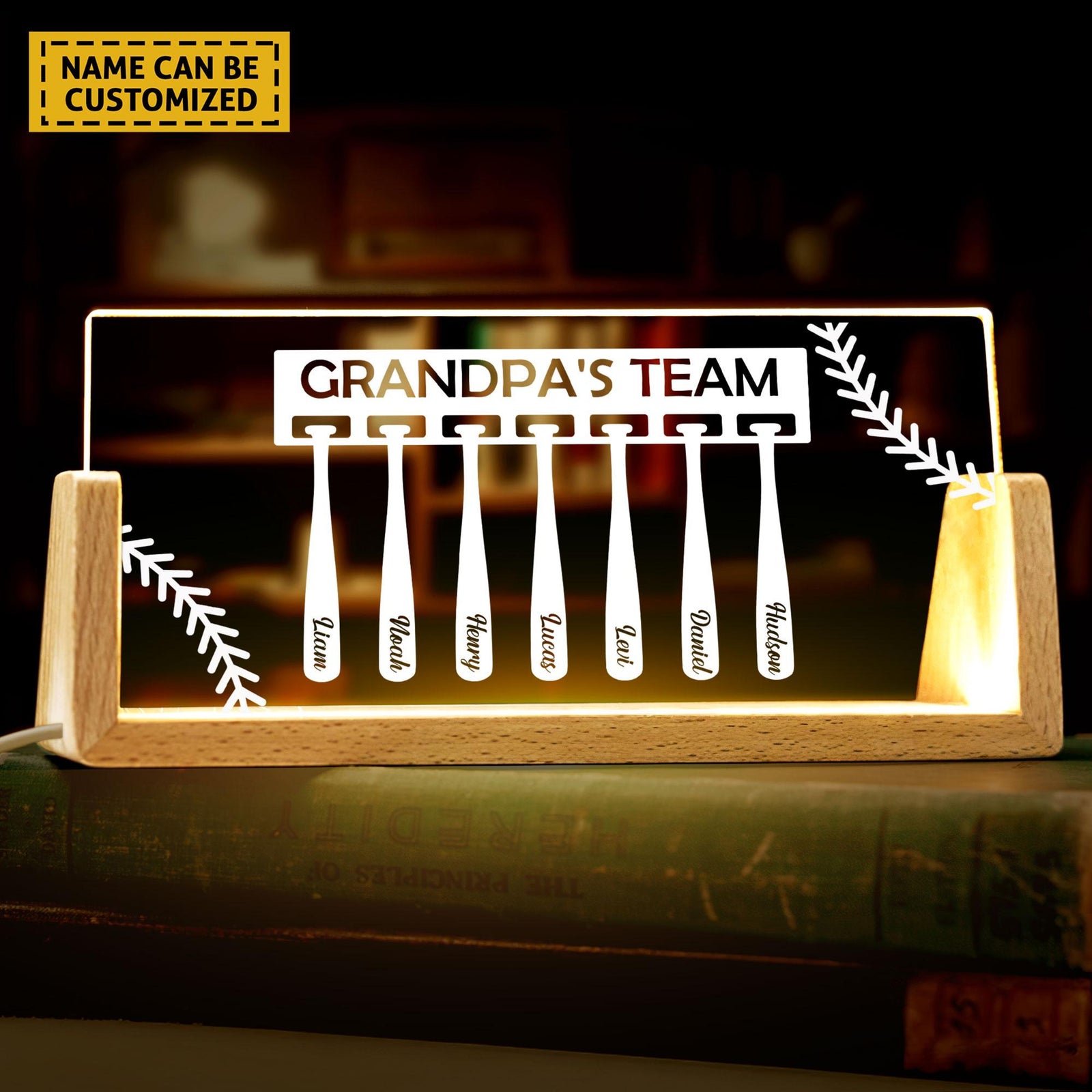 Baseball Grandpa Gift with Grandkids Names,Custom Grandpa's Team Night Light, Dad Gifts from Daughter Son, Father's Day Gift, Baseball Coach