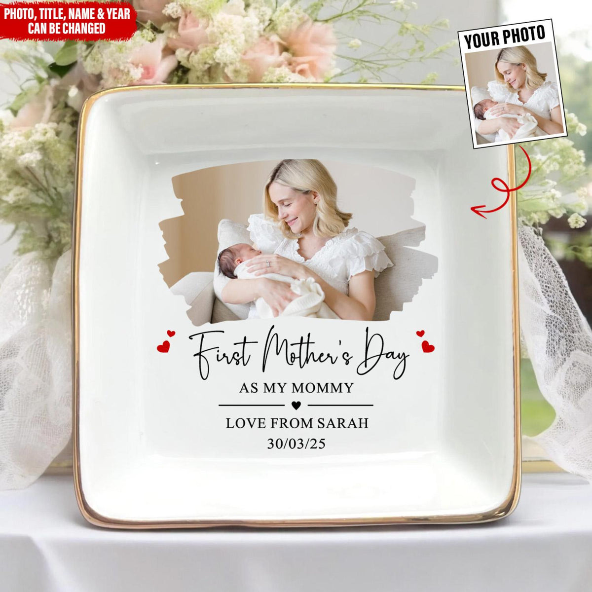 First Mother's Day - Personalized Jewelry Dish - Gift For Mom, Mom And Kid Custom Photo, 1st Mothers Day Gift