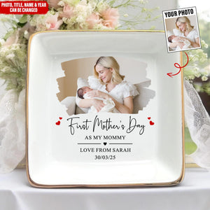 First Mother's Day - Personalized Jewelry Dish - Gift For Mom, Mom And Kid Custom Photo, 1st Mothers Day Gift